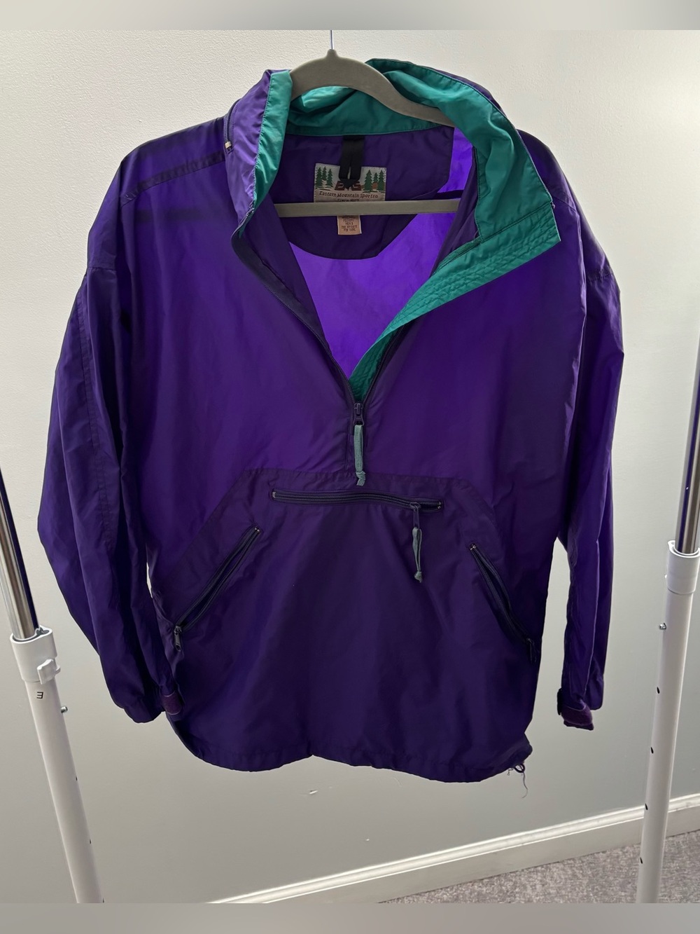 Eastern Mountain Sports Vintage Men Purple and Teal Half-Zip Windbreaker Jacket